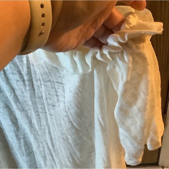 Anthropologie “Meadow Rue” Ruffled Cold Shoulder Top Size Medium Ivory Linen - Picture 7 of 7